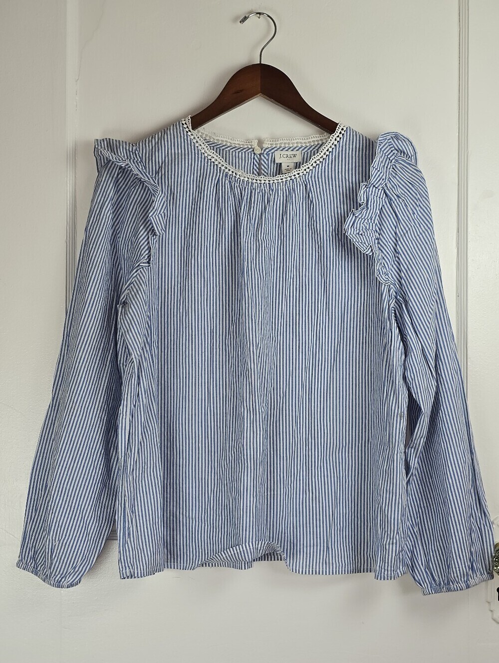 J. Crew Factory Blue and White Striped Cottagecore Blouse M